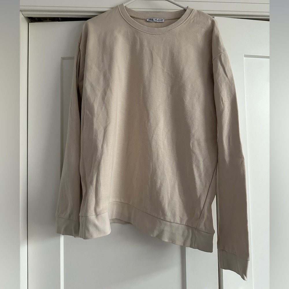 Zara men’s beige cotton crew neck pullover